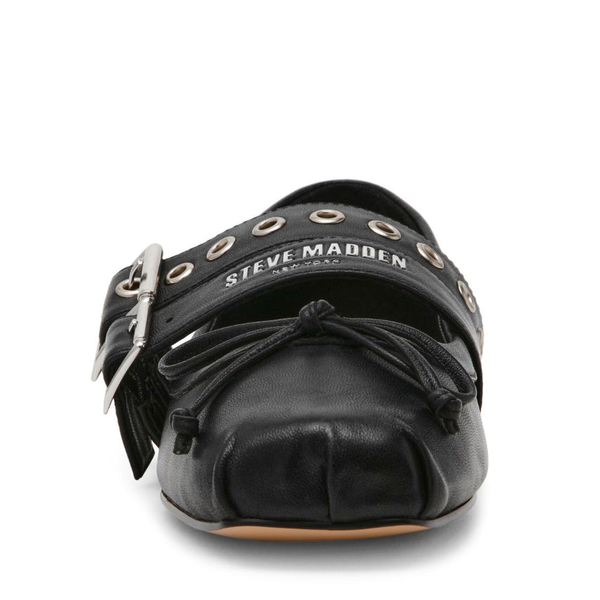 Ceara Black Leather Flats Para Mujer