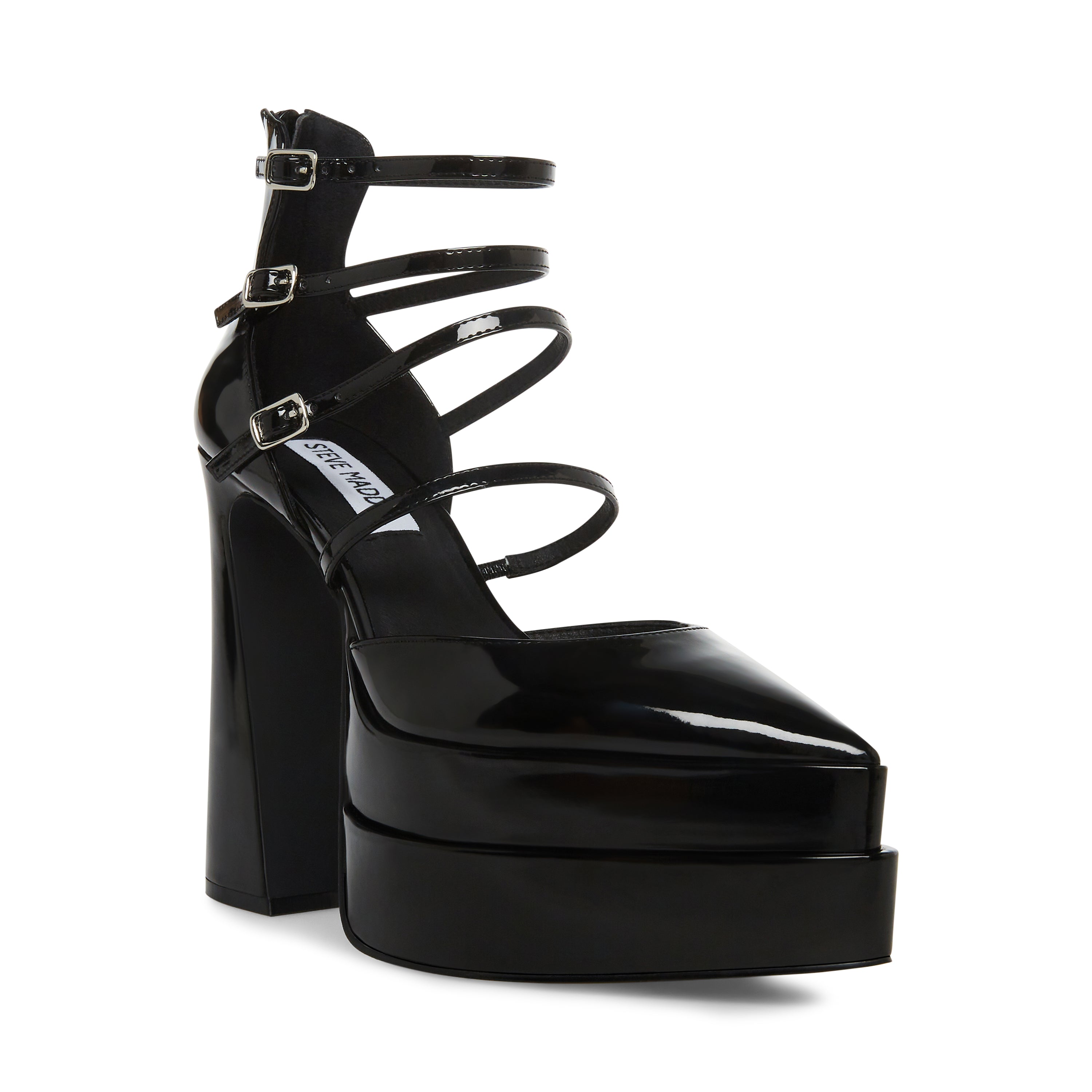 Clara Black Patent Tacón en Punta Negro