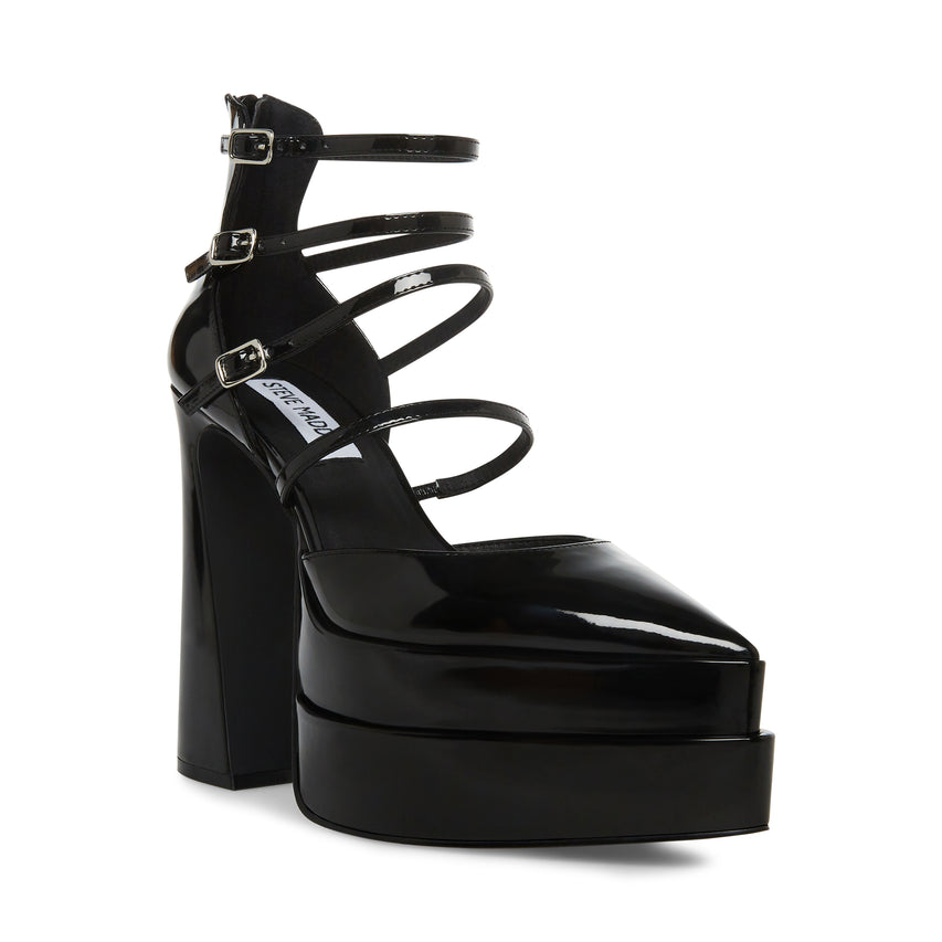 Clara Black Patent Tacón en Punta Negro