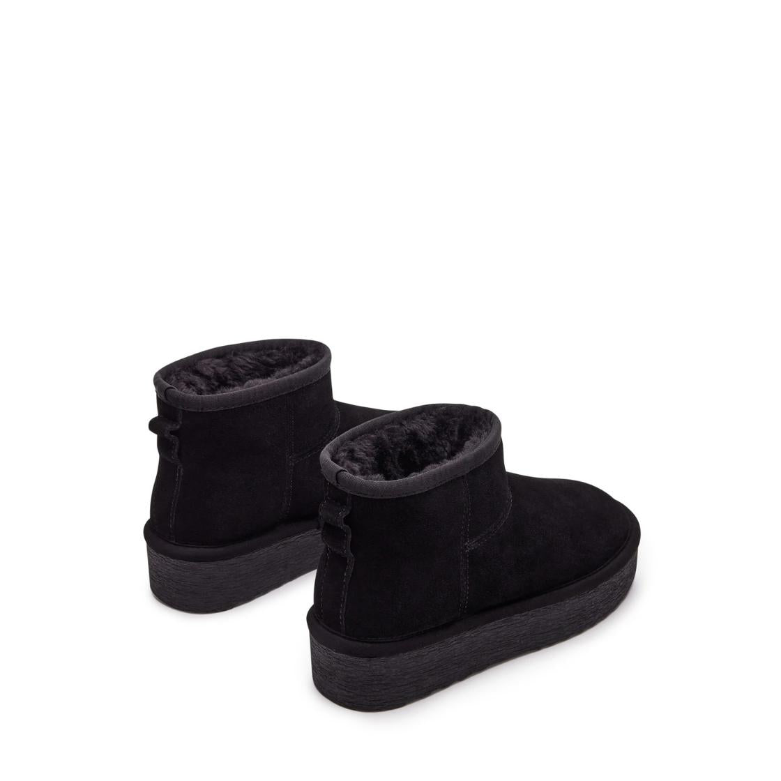Comfy Black Suede Botines Afelpados Negros para Mujer