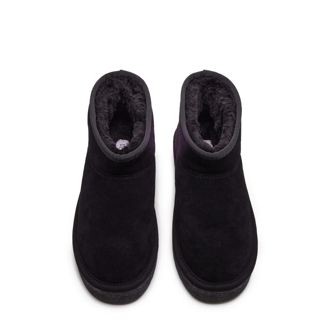 Comfy Black Suede Botines Afelpados para Mujer