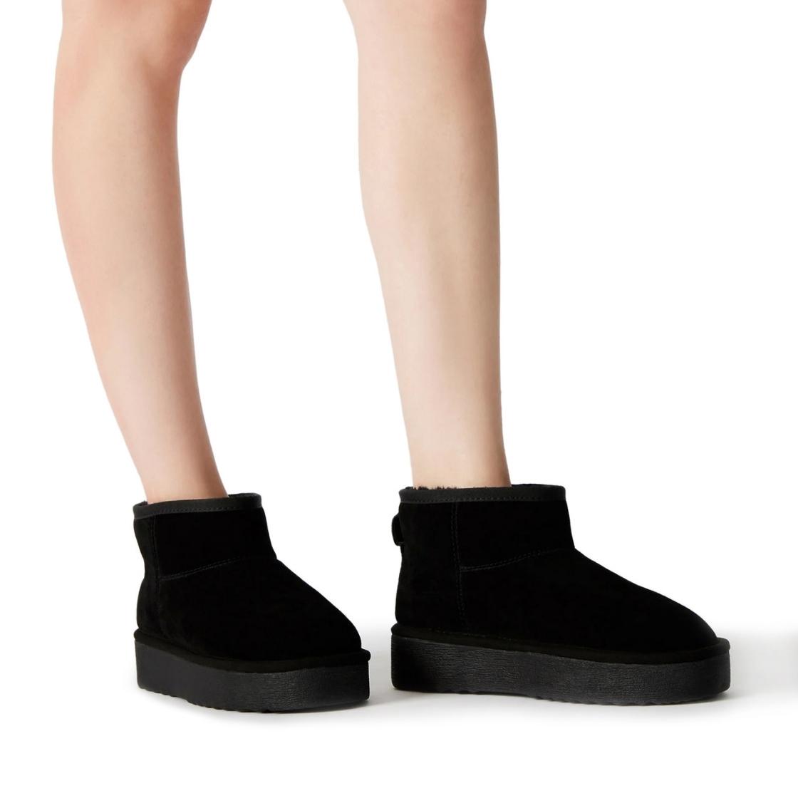 Comfy Black Suede Botines Negros para Mujer