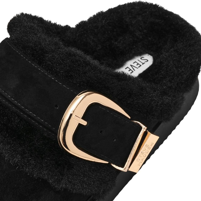 Cozy Up Black Suede Flats Afelpados Negros con Hebilla