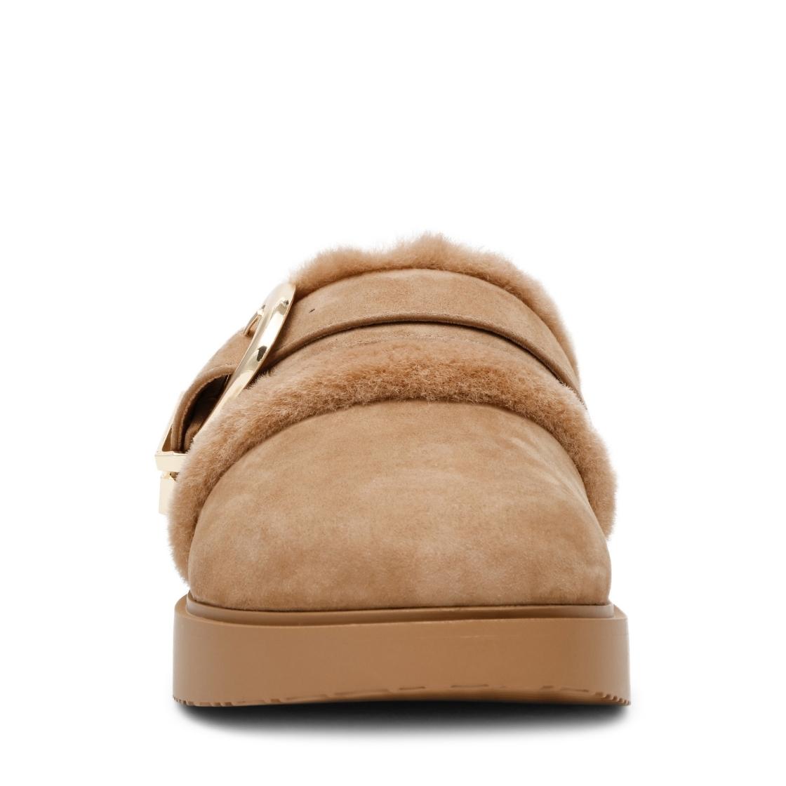 Cozy Up Tan Suede Flats Afelpados para Mujer
