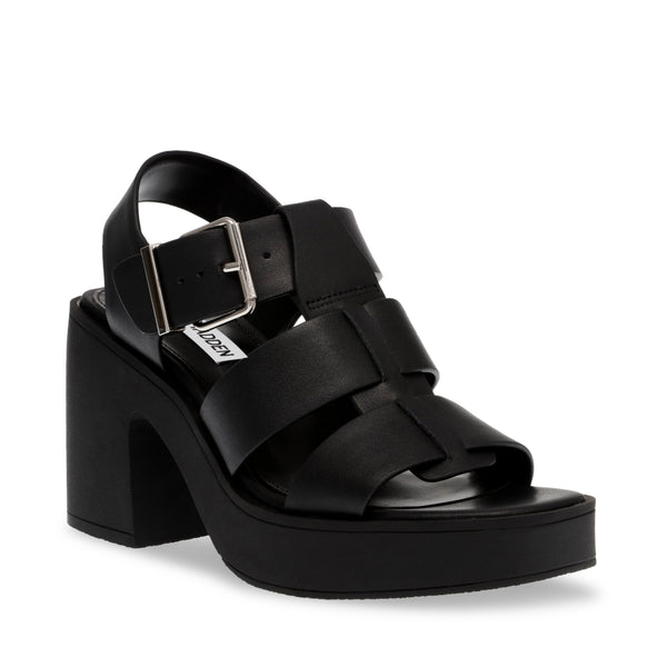 Crossover Black Action Leather Sandalias de Tacon de Piel Negras