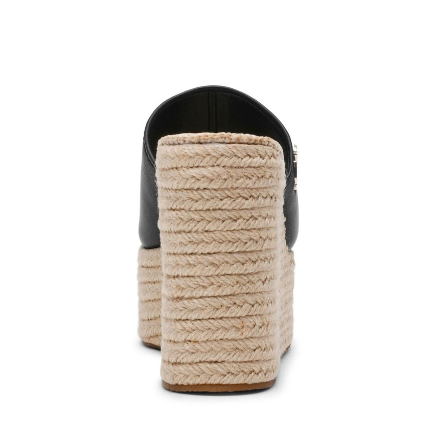 Cruzur Black Leather Sandalias con Plataforma Negras Para Mujer
