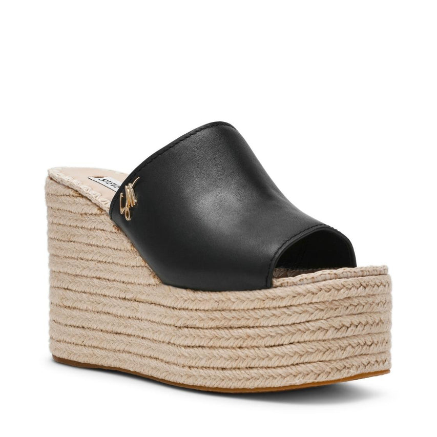 Cruzur Black Leather Sandalias con Plataforma Negras 