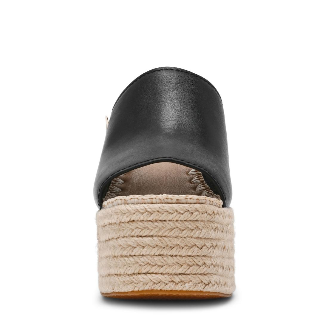 Cruzur Black Leather Sandalias con Plataforma Para Mujer
