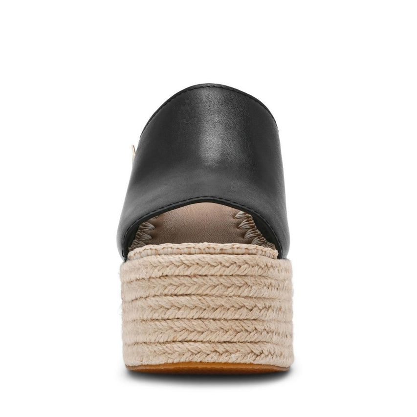 Cruzur Black Leather Sandalias con Plataforma Para Mujer