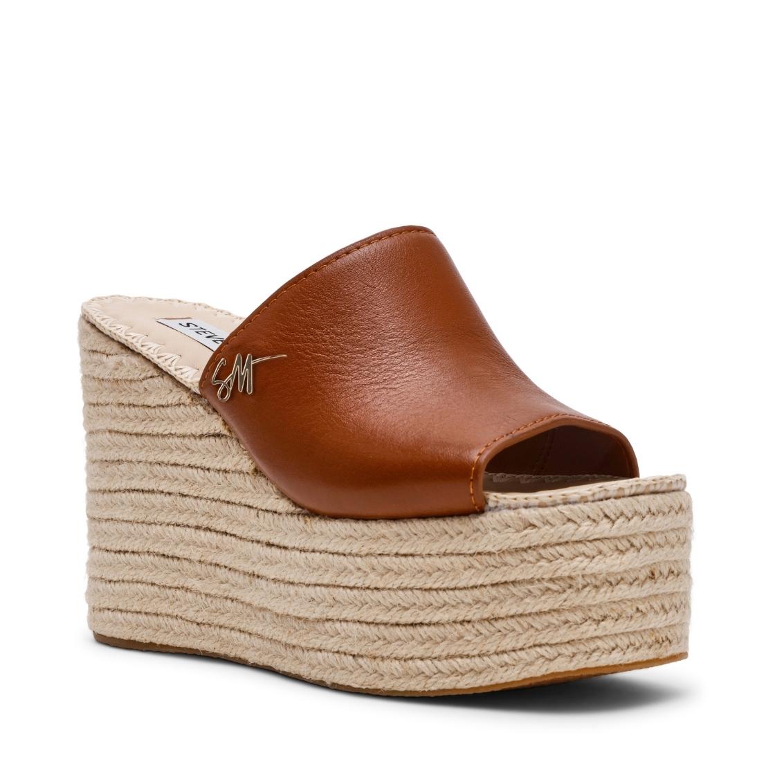 Cruzur Cognac Leather Sandalias con Plataforma Cafés