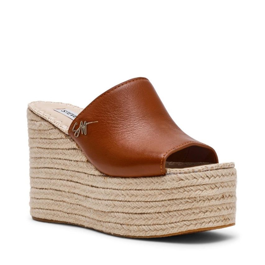 Cruzur Cognac Leather Sandalias con Plataforma Cafés