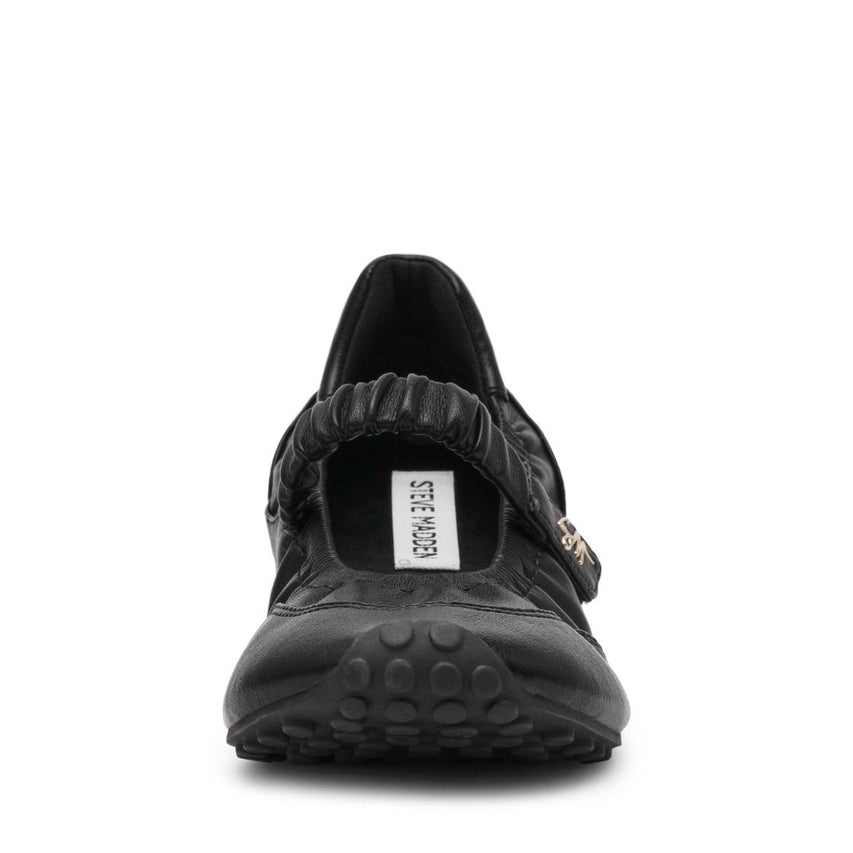Cutieq Black Leather Flats con Elástico Para Mujer