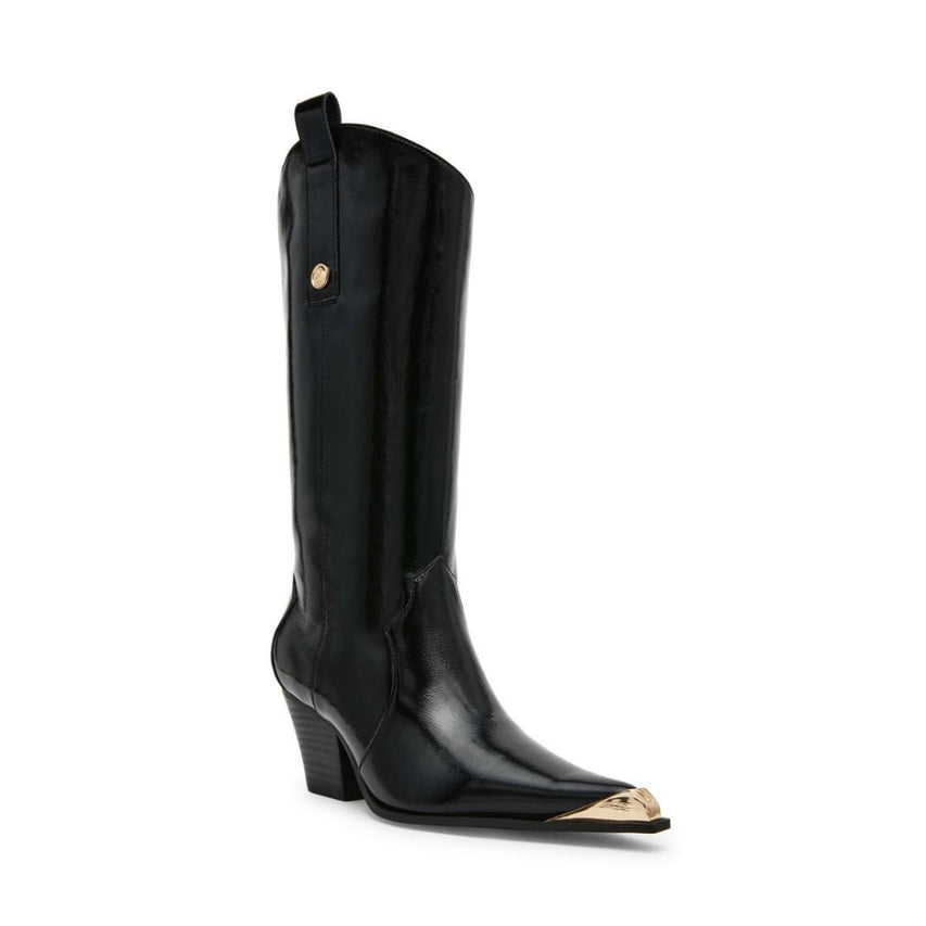 Desierto Black Leather Botas Vaqueras Negras con Punta Metalica