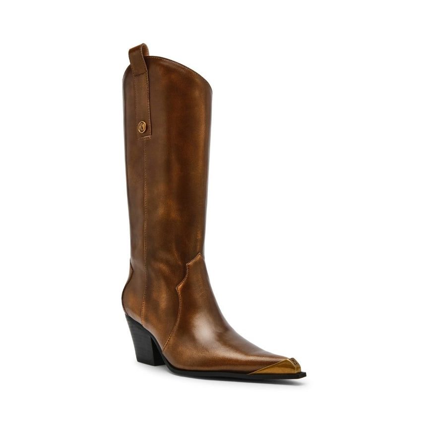 Desierto Brown Leather Botas Vaqueras Cafes con Punta Metalica