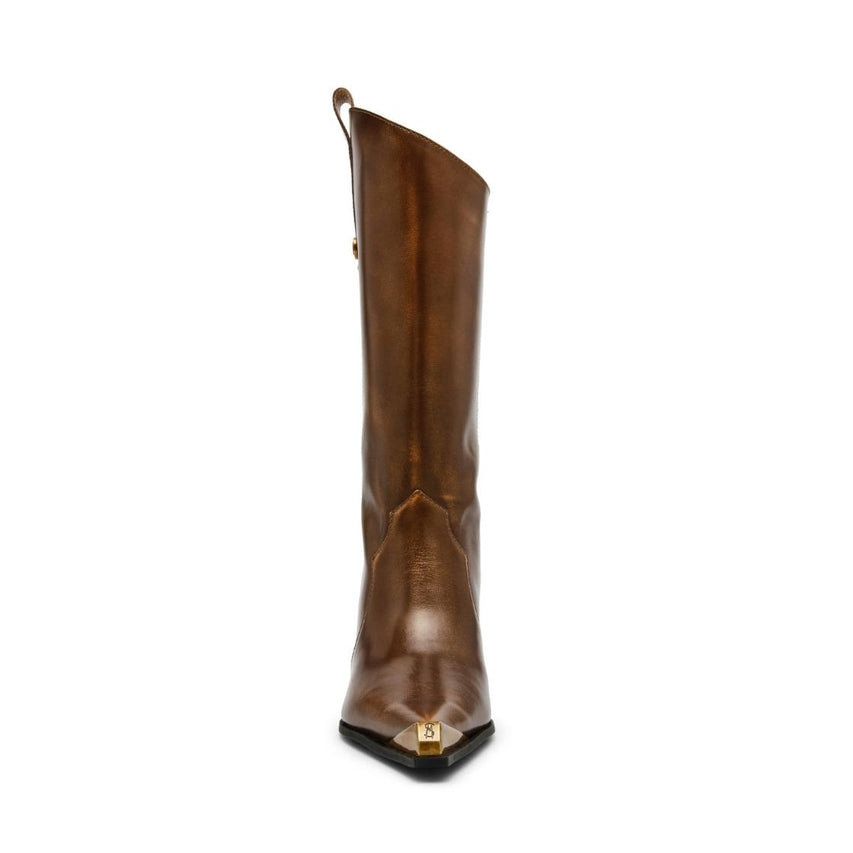 Desierto Brown Leather Botas Vaqueras con Punta Metalica para Mujer