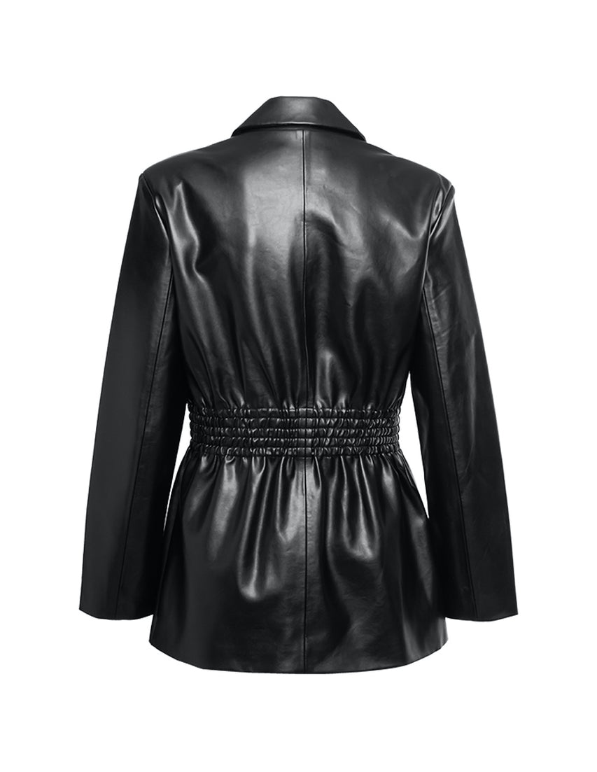 Frida Faux Black Blazer Negro Vinipiel para Mujer
