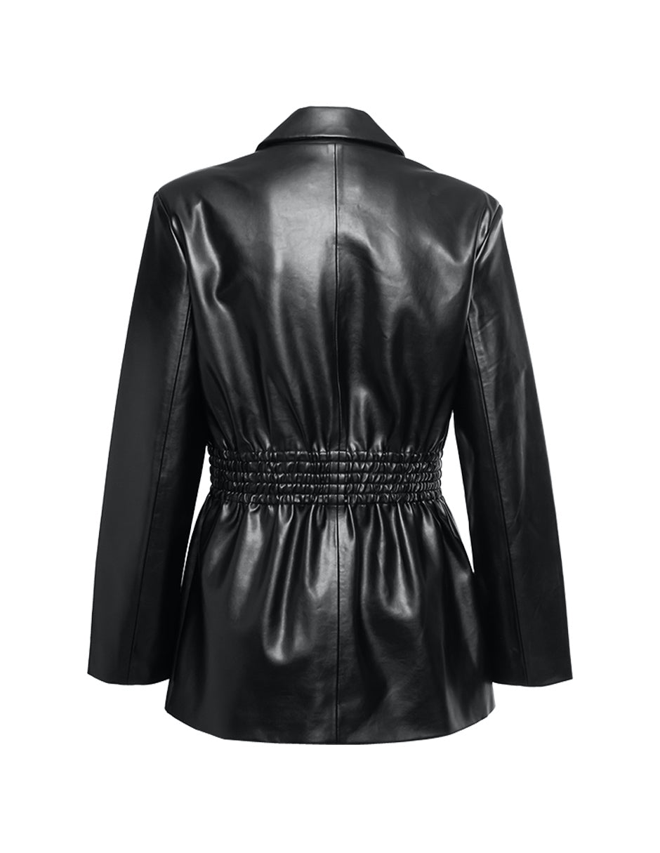 Frida Faux Black Blazer Negro Vinipiel para Mujer