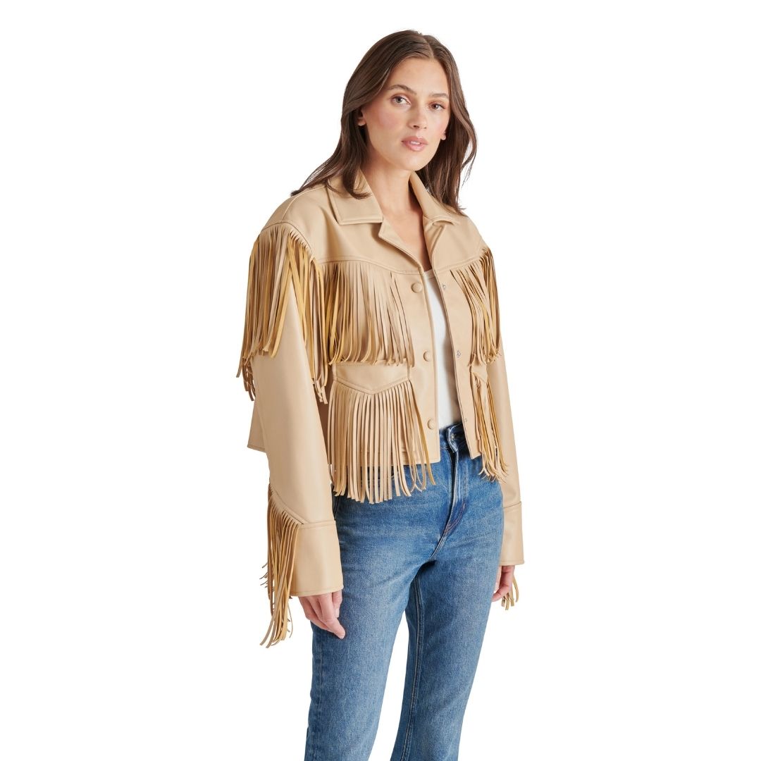 Halia Jacket Tan Chamarra con Flequillos Beige