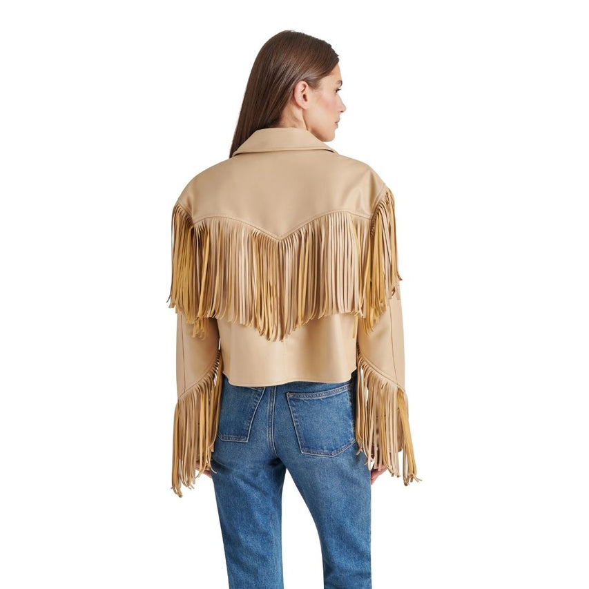 Halia Jacket Tan Chamarra con Flequillos para Mujer