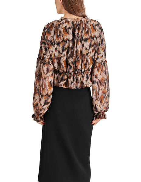 Hollis Top Oak Buff Top Manga Larga Cafe Multi para Mujer