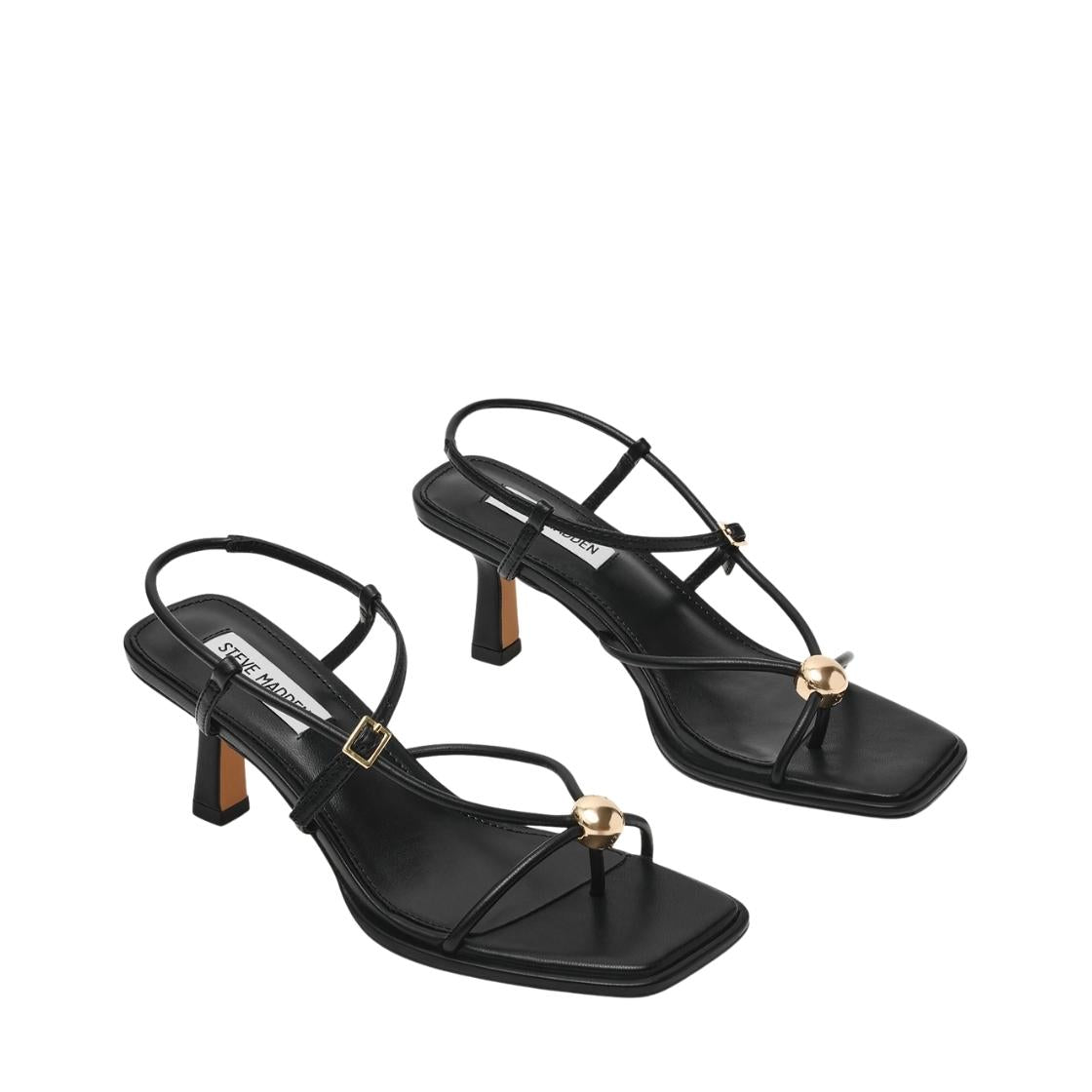Jackpots Black Leather Sandalias de Tacón Negras