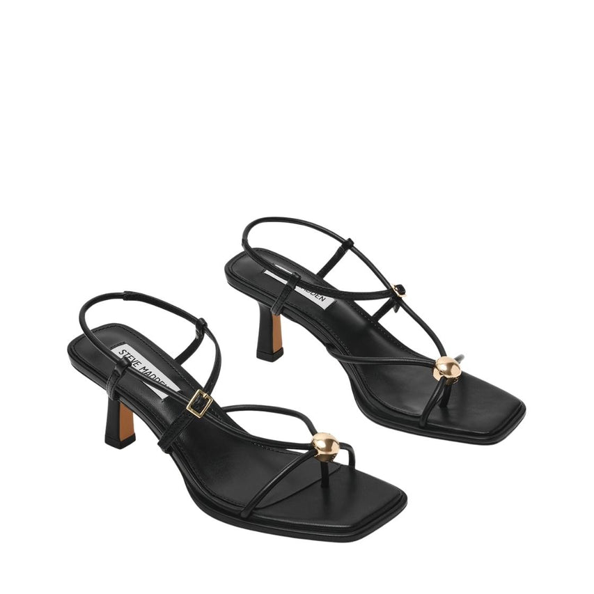 Jackpots Black Leather Sandalias de Tacón Negras