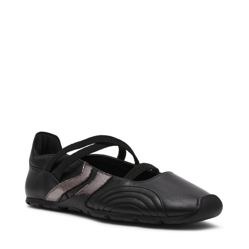 Joisie Black Leather Flats Deportivos  de Piel Negros
