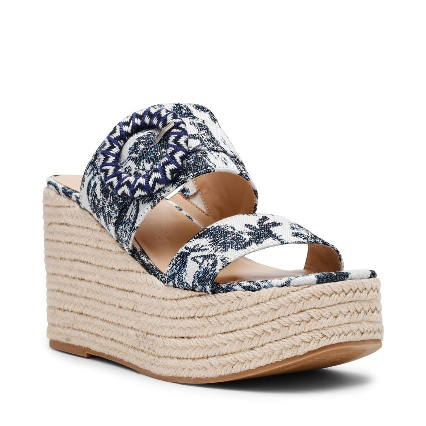 Jovie Blue White Sandalias de Tacon Azul con Blanco