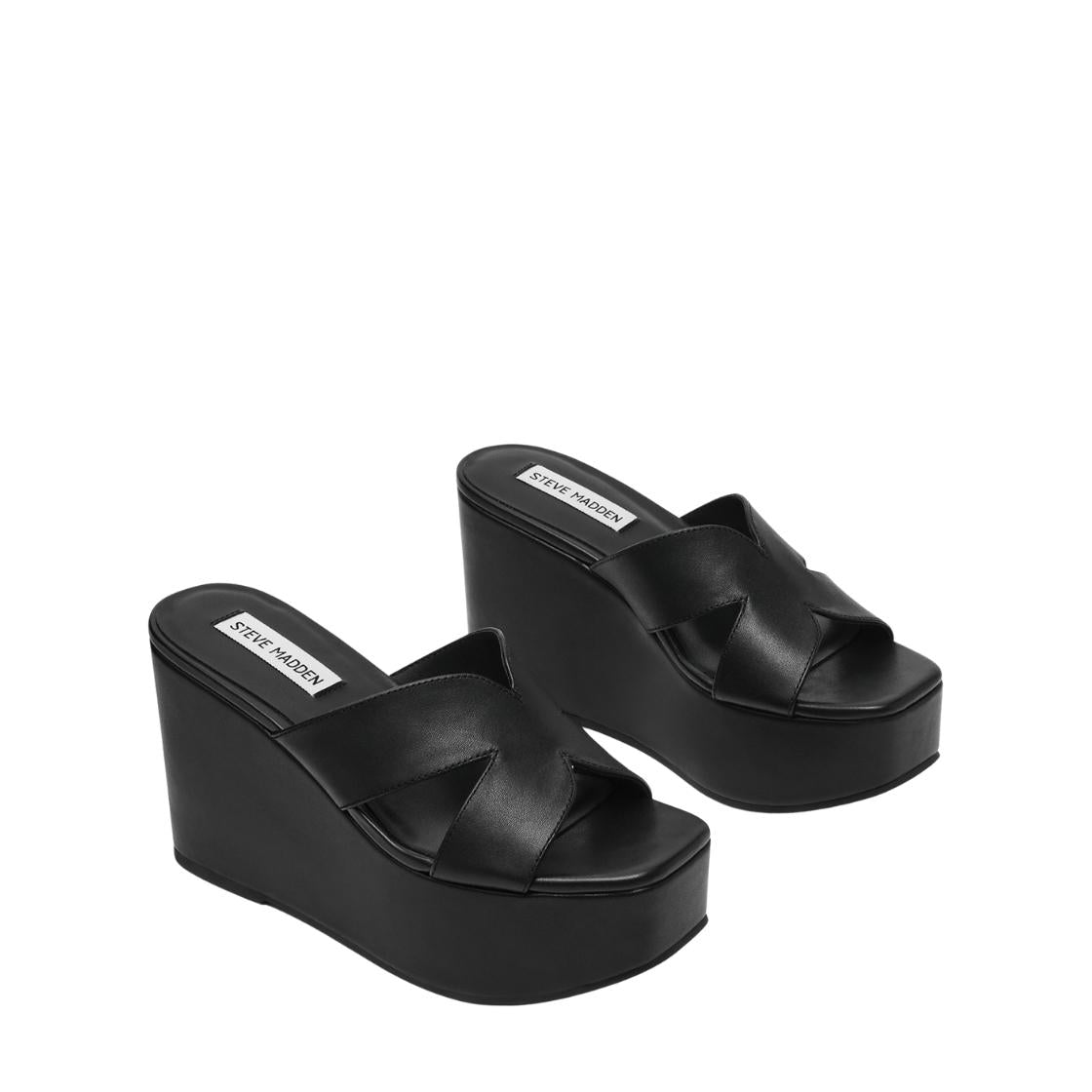 Justice2.0 Black Leather Sandalias de Plataforma Negras