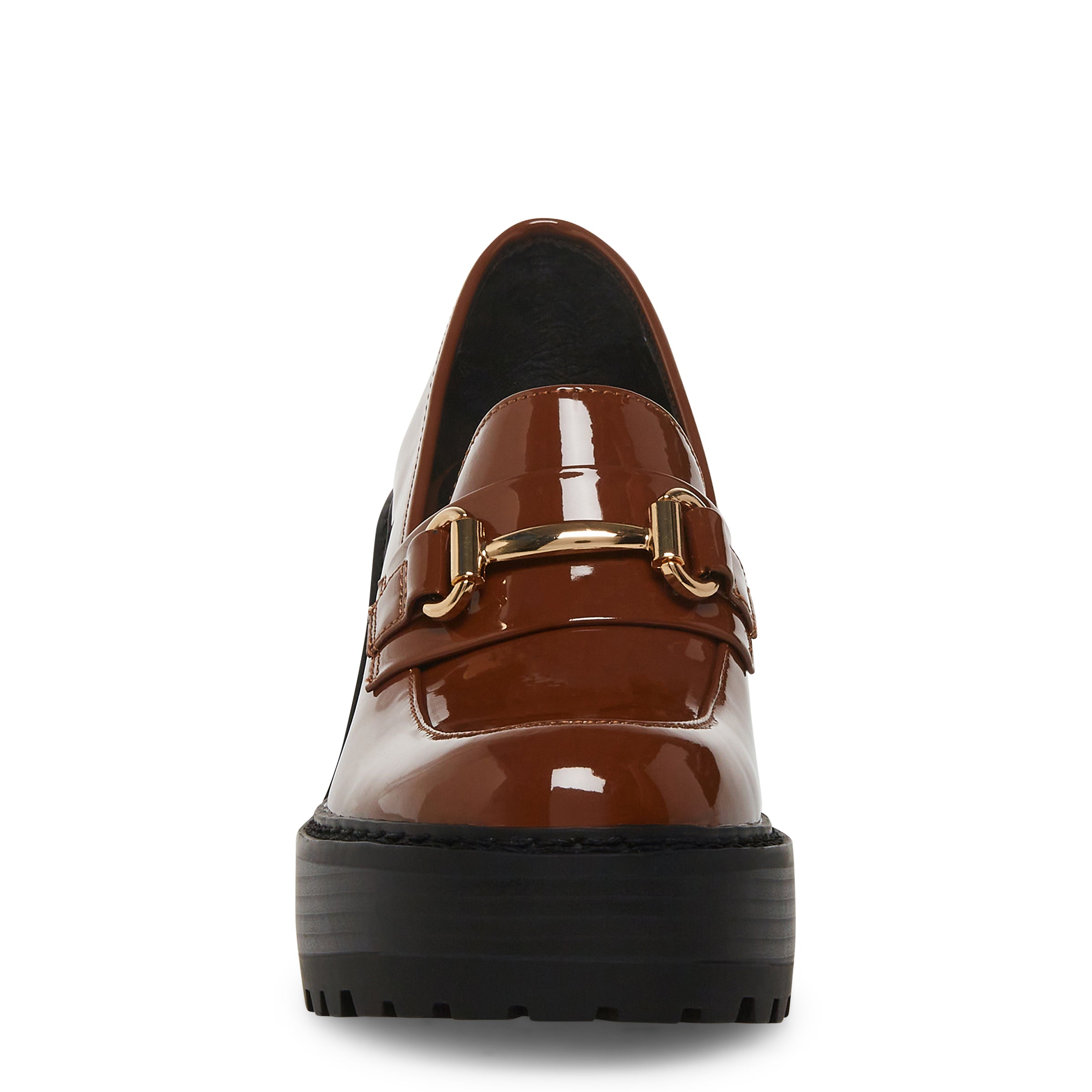 Kiera Cognac Patent Mocasin Tacon para Mujer