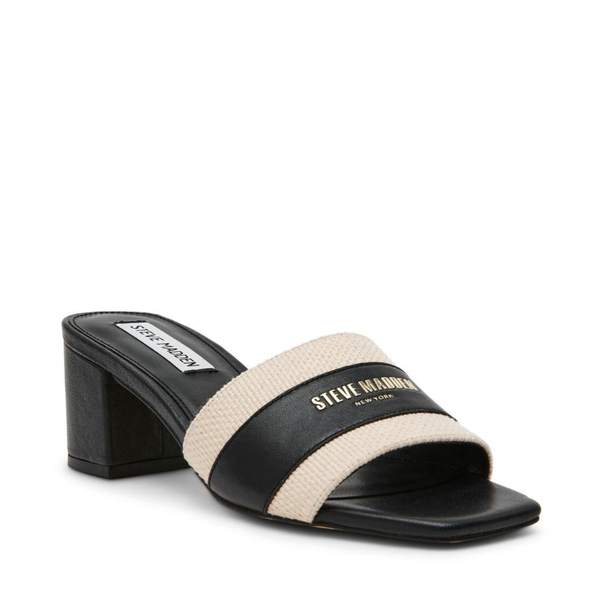 Knoxville Black Leather Sandalias de Tacón Negras