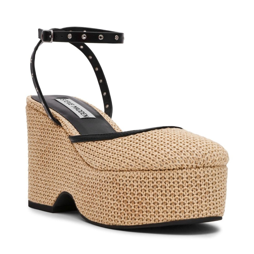 Kosmic Natural Black Raffia Plataformas Rafia Negras