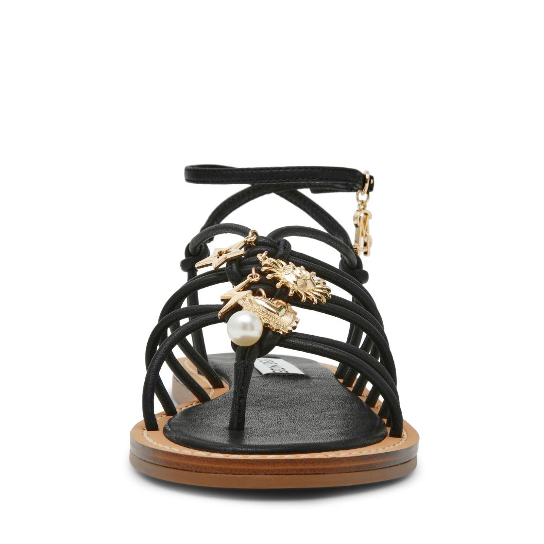 LA Charmer Black Leather Sandalias con Lazos Para Mujer