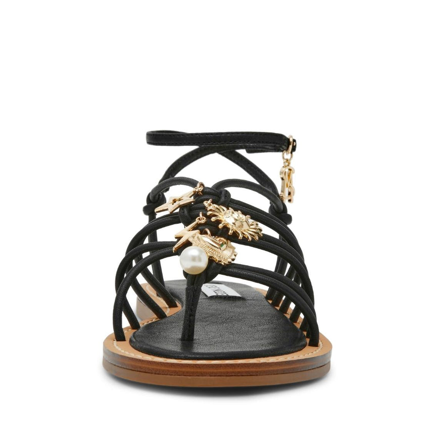 LA Charmer Black Leather Sandalias con Lazos Para Mujer