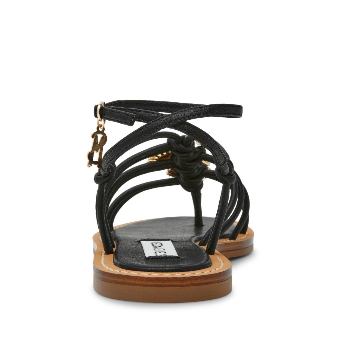 LA Charmer Black Leather Sandalias con Lazos Negras Para Mujer