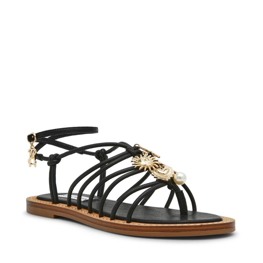 LA Charmer Black Leather Sandalias con Lazos Negras