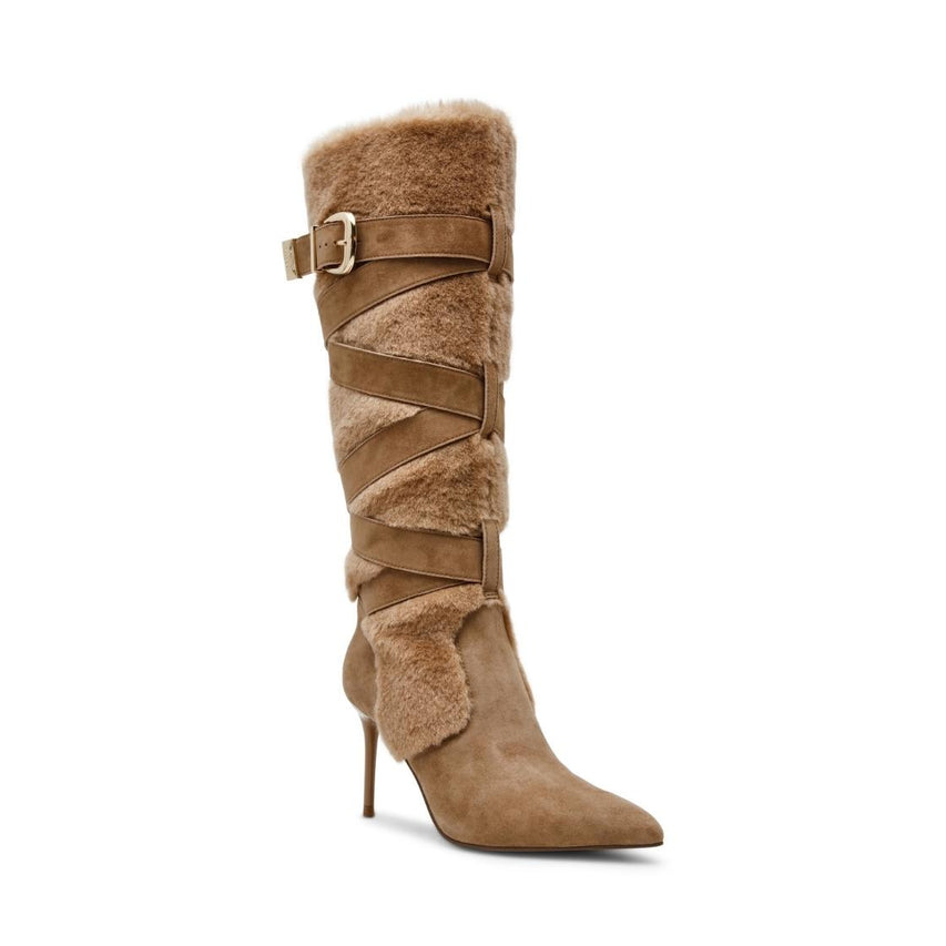 Lakefront Tan Suede Botas Largas Afelpadas Cafés
