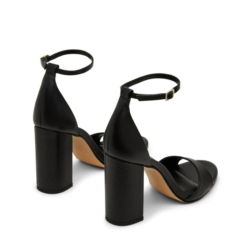 Liyah Black Leather Tacones Abiertos Negros Para Mujer