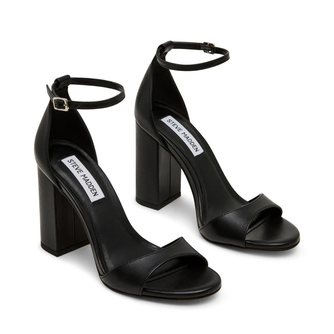 Liyah Black Leather Tacones Abiertos Negros