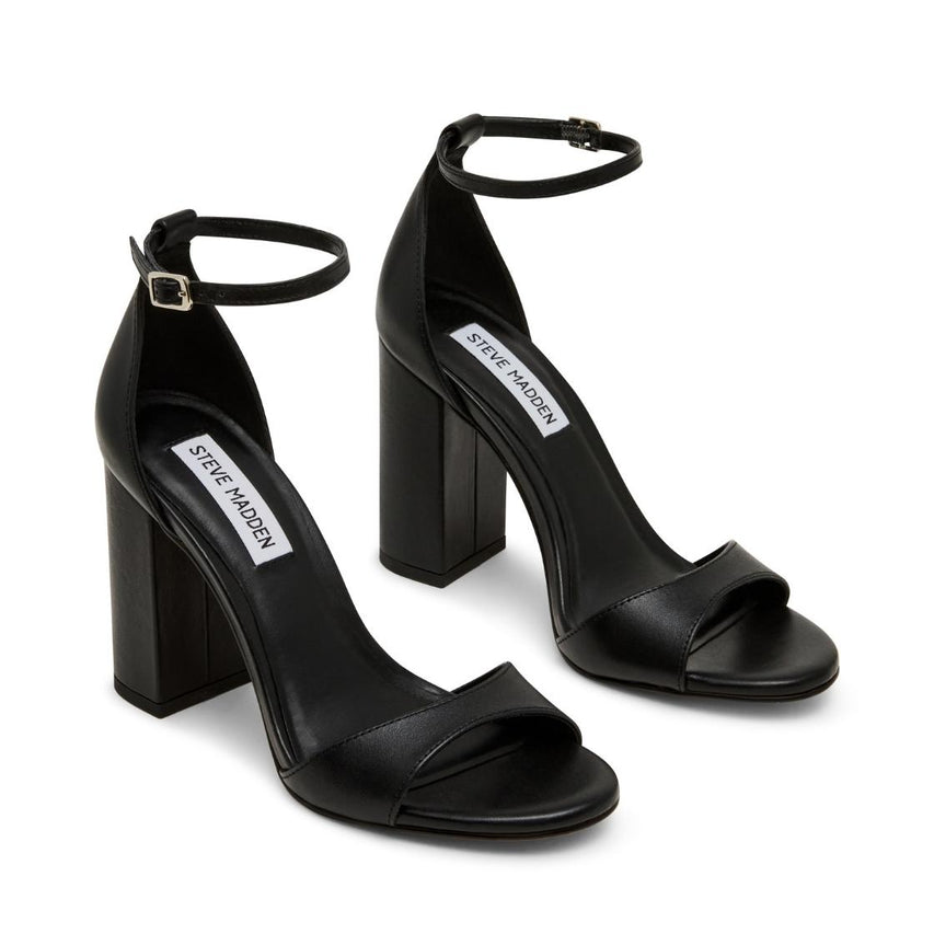 Liyah Black Leather Tacones Abiertos Negros