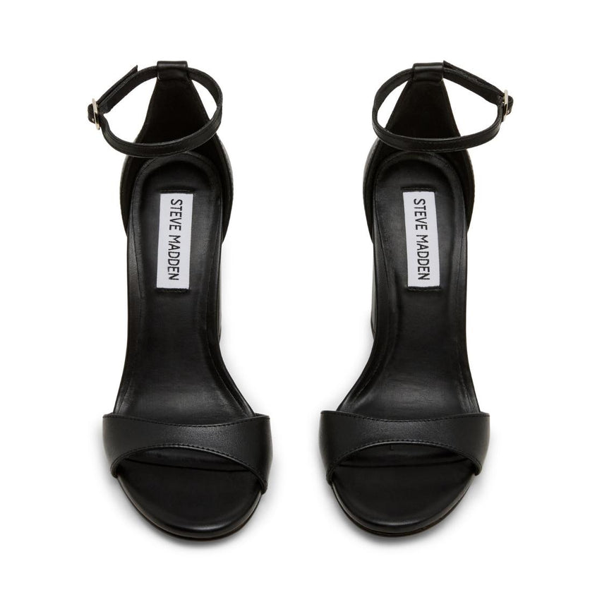 Liyah Black Leather Tacones Abiertos Para Mujer