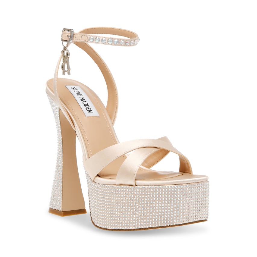Lockout Champagne Satin Sandalia de Tacon Beige