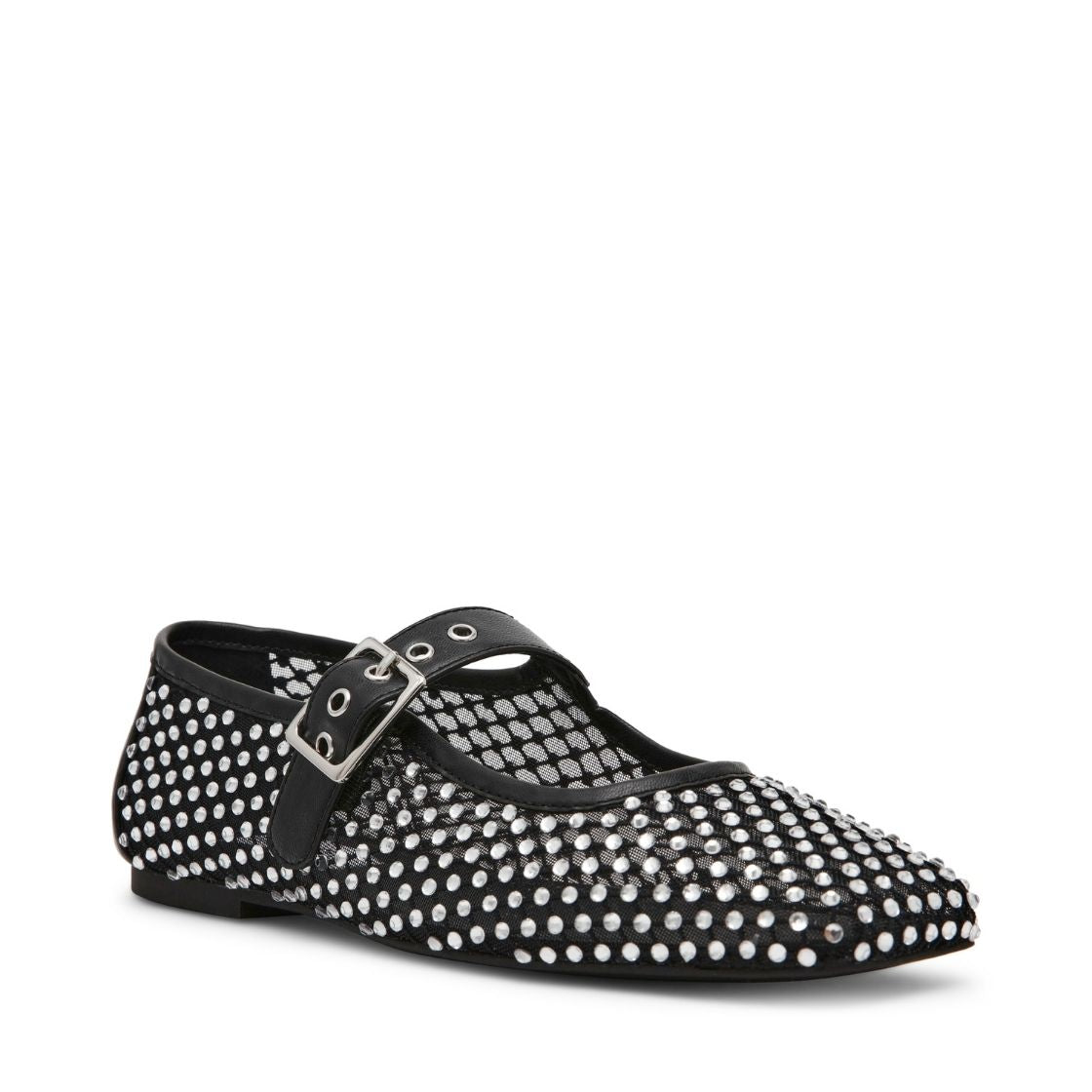 Marcela Black Mesh Flats con Brillos Negros