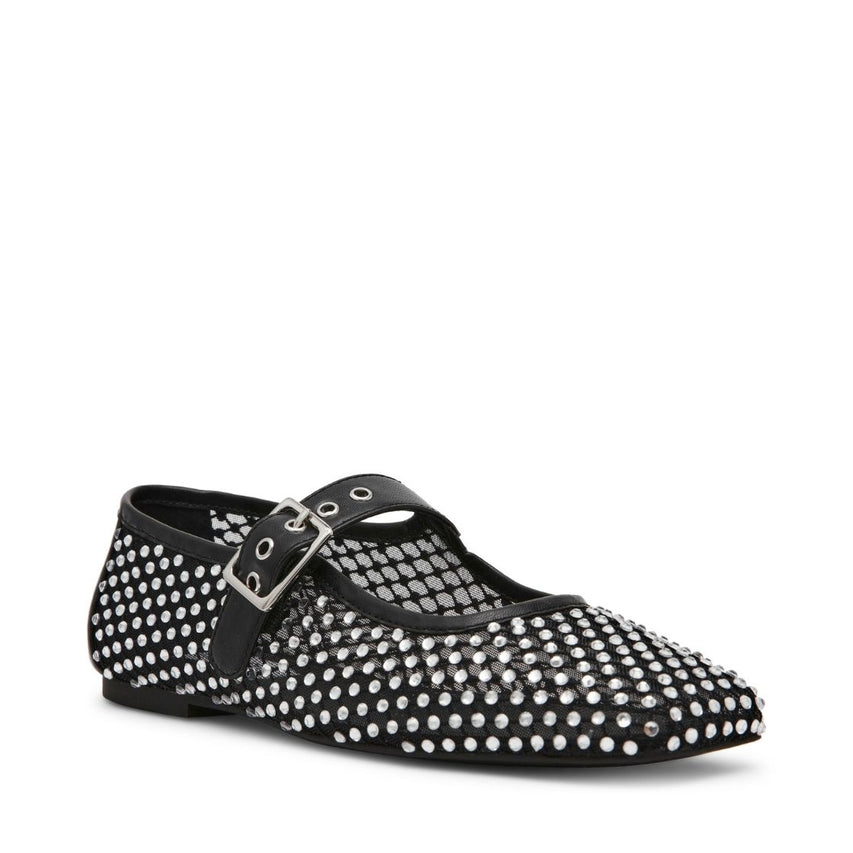 Marcela Black Mesh Flats con Brillos Negros