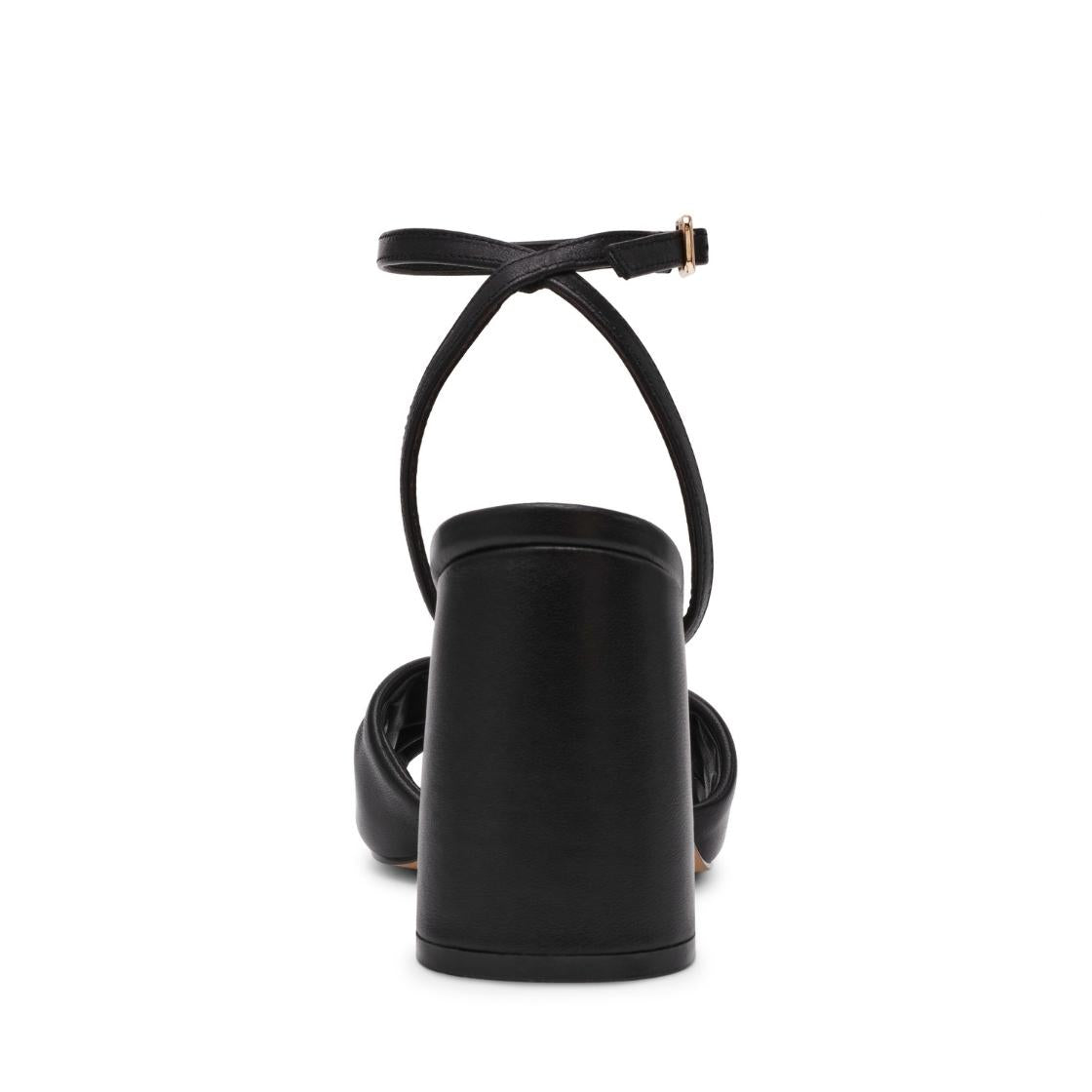 Meladi Black Leather Tacones Abiertos Negros Para Mujer