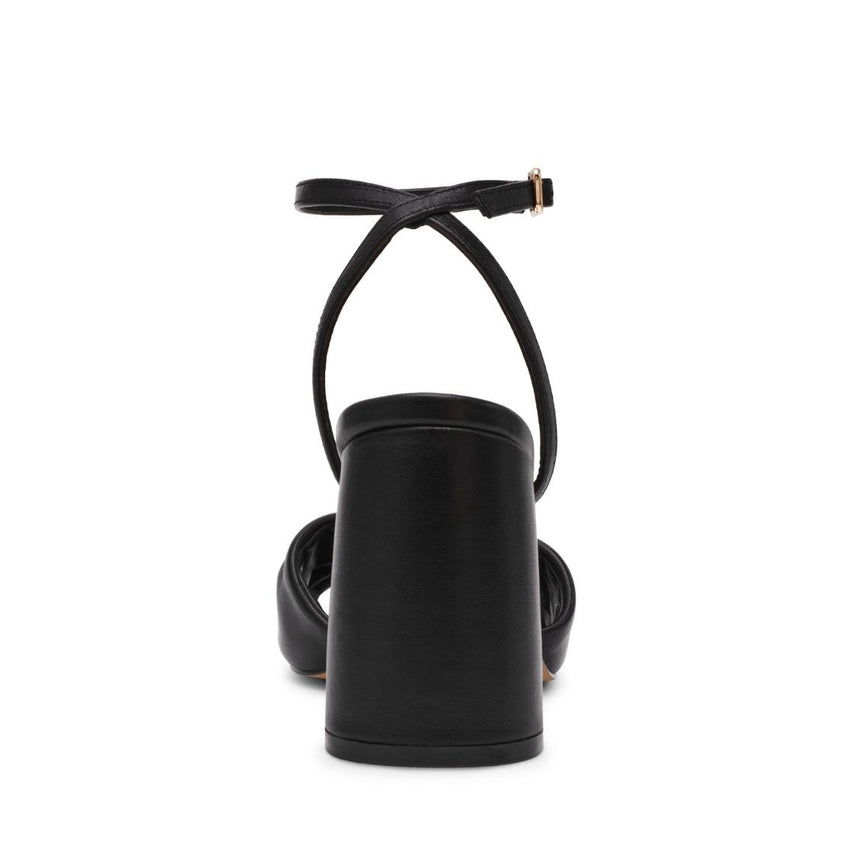 Meladi Black Leather Tacones Abiertos Negros Para Mujer