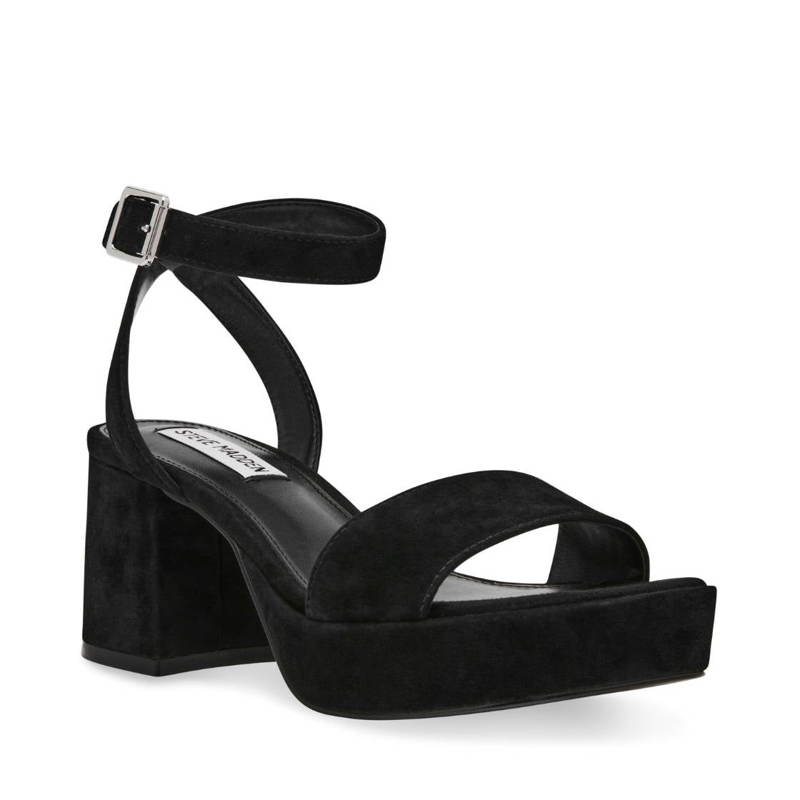 Mercerr Black Suede Sandalias de Tacon Negras