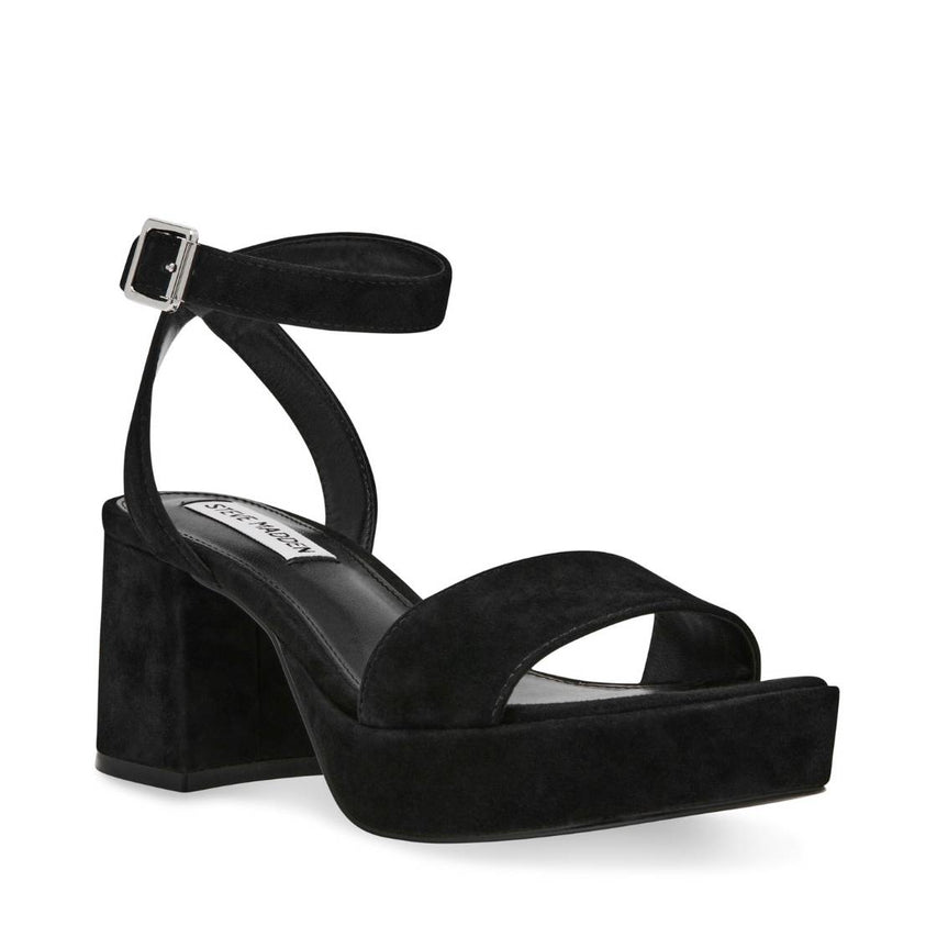 Mercerr Black Suede Sandalias de Tacon Negras