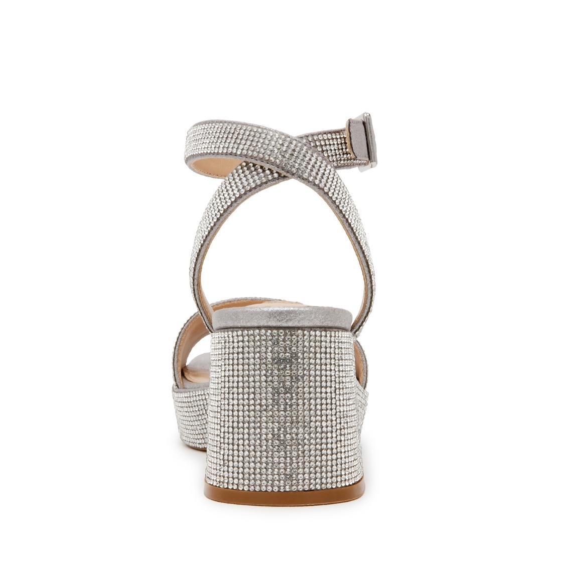 Mercerr R Rhinestone Sandalias de Tacon Plateadas para Mujer