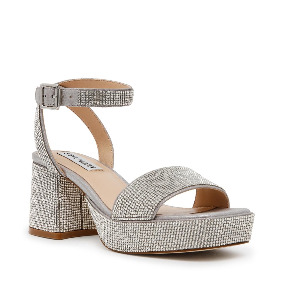 Mercerr R Rhinestone Sandalias de Tacon Plateadas